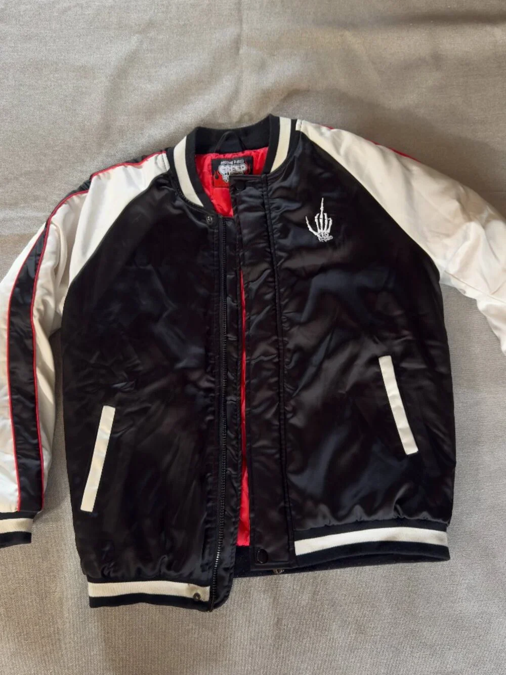 Creep Street Satin Bomber Jacket Size Large Black